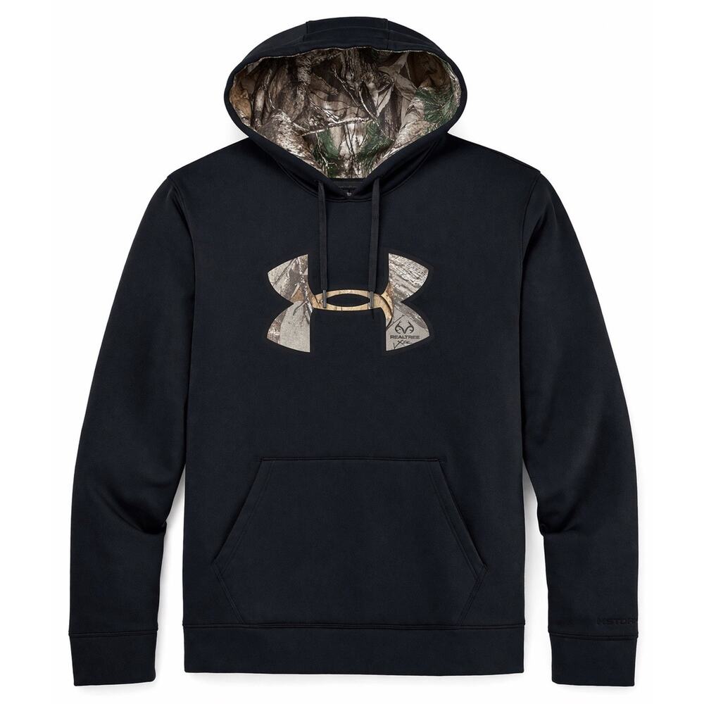 Under Armour Storm Hoodie Sweatshirt Mens L Black Realtree Camo Fleece Loose Fit
